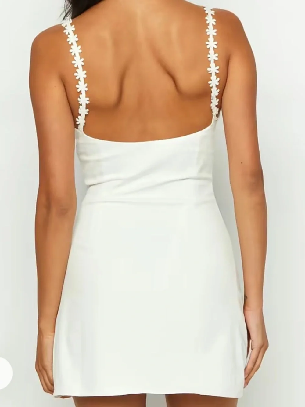 Beginning Boutique White Satin Slip Dress with Floral Straps - Picture 3 of 5